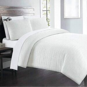 3pc White Textured Duvet Set (Full/Queen)